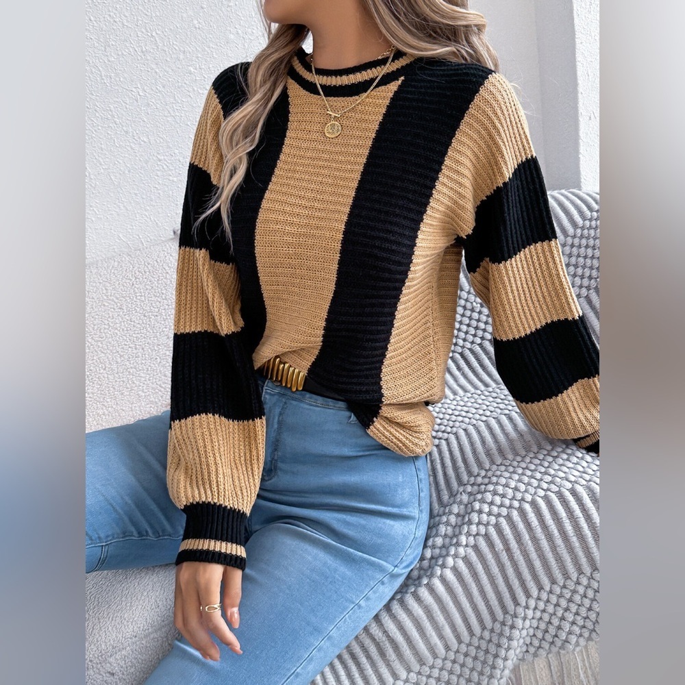 Color Block Round Neck Sweater - Picture 9 of 12